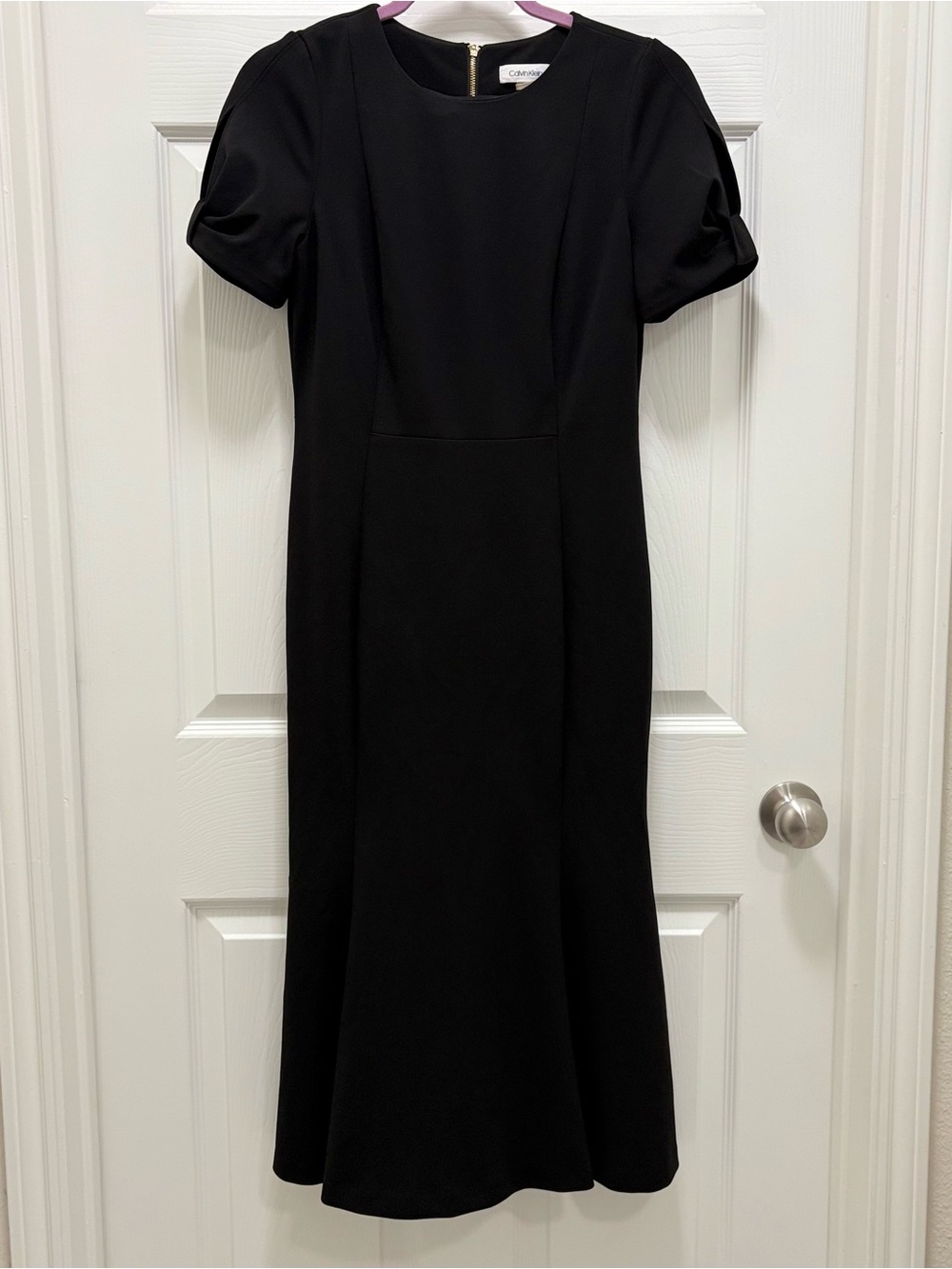 Calvin Klein Black Midi Dress with Puff Short Sleeves